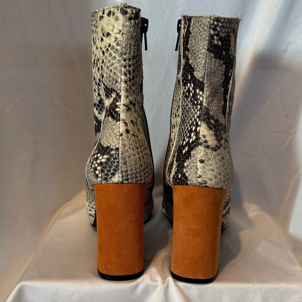 Shellys London Snakeskin Block Heeled Boots with Orange Accents Size 8.5 - Picture 6 of 14